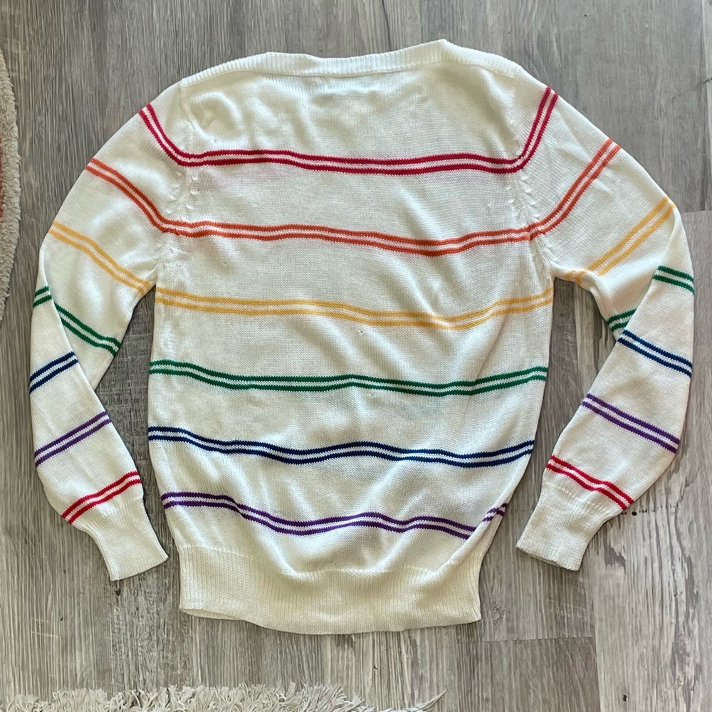SOLD Vintage 1980s e.v. ltd. Rainbow Striped V-Neck Knit Sweater - Picture 7 of 11